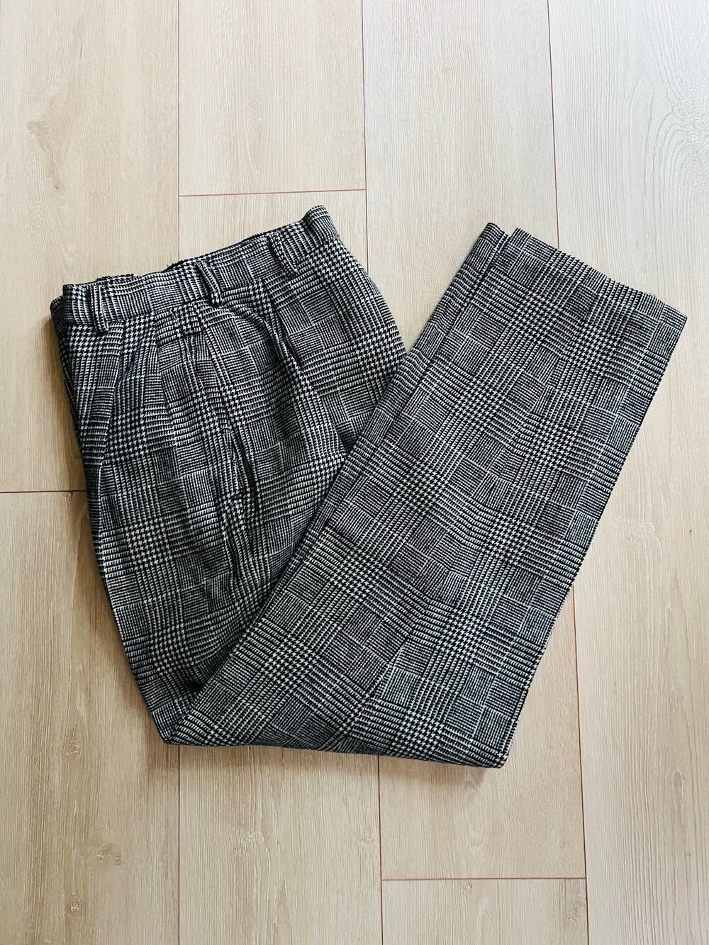 Adolfo International Wool Rayon Dress Pants Black White Houndstooth Plaid 10 JL